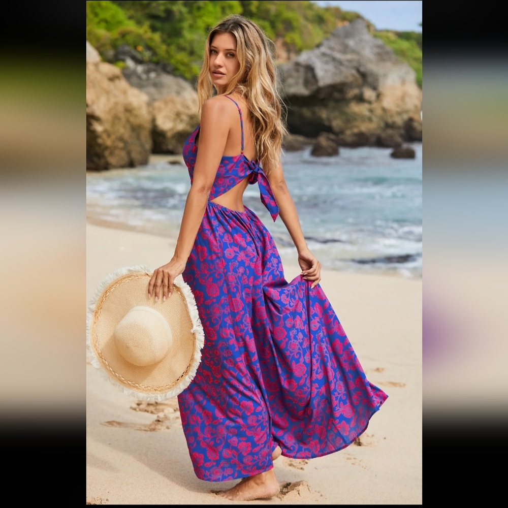 Floral Print Knotted V-Neck Maxi Dress - Picture 3 of 4